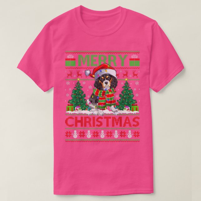 T-shirt Éclairage de Noël laide Cavalier roi Charles Espag (Design devant)