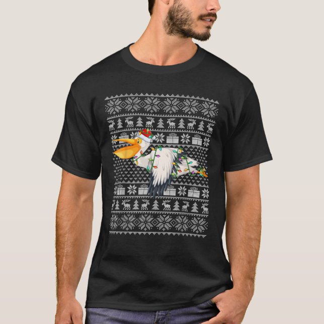 T-shirt Éclairage de Noël moche chapeau de Noël Oiseau pél (Devant)