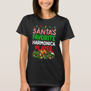 T-shirt Éclairage de Noël Père Noël Favori Harmonica Playe