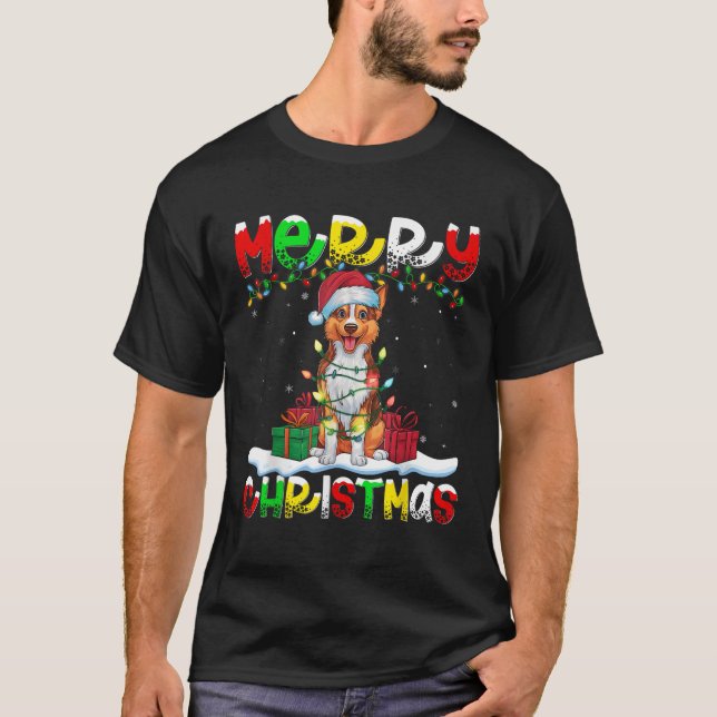 T-shirt Éclairage de Noël Père Noël Kelpie Australien Chie (Devant)