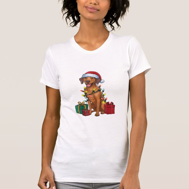 T-shirt Éclairage de Noël Père Noël Rhodesian Ridgeback Ch (Devant)