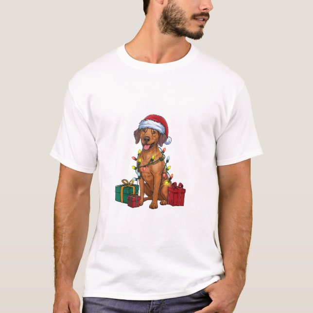 T-shirt Éclairage de Noël Père Noël Rhodesian Ridgeback Ch (Devant)