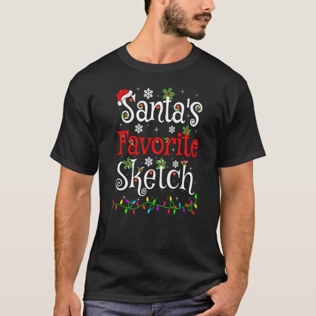 T-shirt Éclairage de Noël Père Noël S Esquisse Favorite No (Devant)