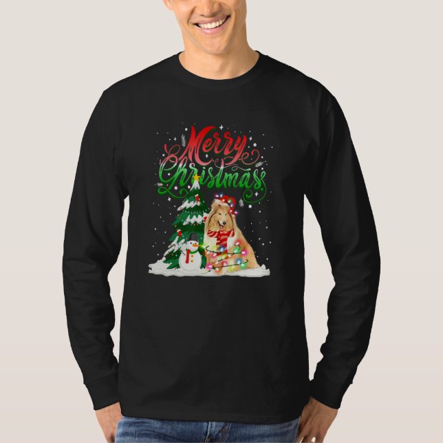T-shirt Éclairage de Noël Pyjama Correspondance Sheltie Pè (Devant)