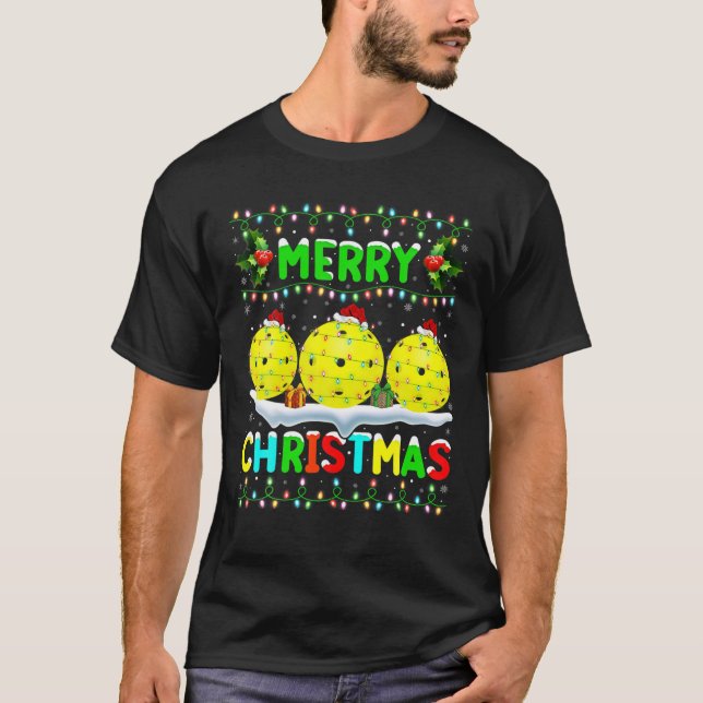 T-shirt Éclairage de Pickleball Père Noël Joyeux Noël Pic (Devant)