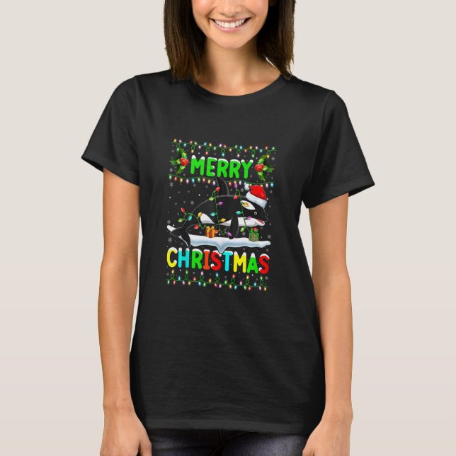 T-shirt Éclairage de poisson de Noël Orca Noël Joyeux Noël (Devant)