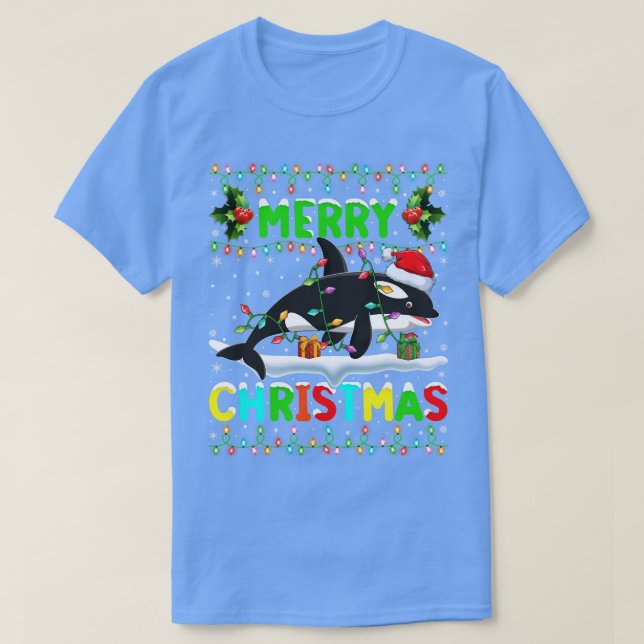 T-shirt Éclairage de poisson de Noël Orca Noël Joyeux Noël (Design devant)