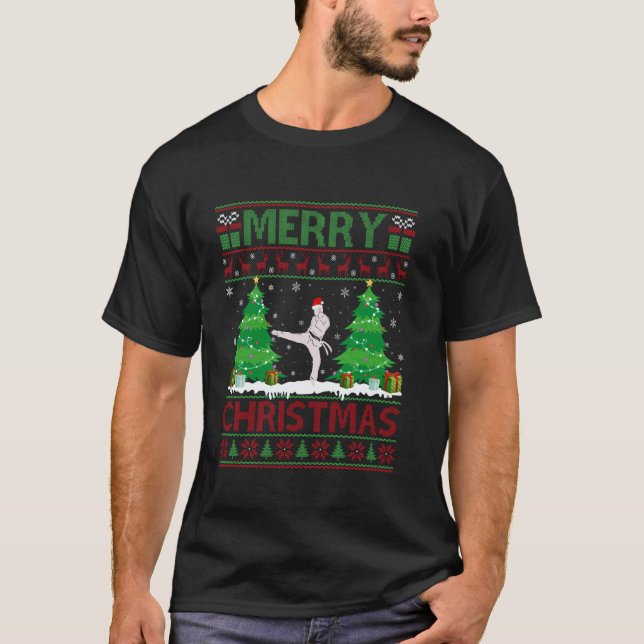 T-shirt Éclairage de sapin de Noël au pull moche classique (Devant)