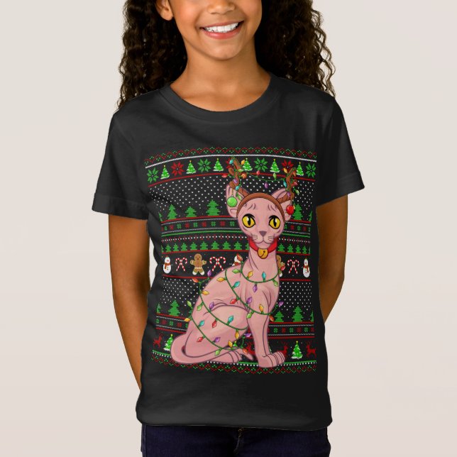 T-Shirt Éclairage de style doux Xmas Sphynx Chat Christ (Devant)