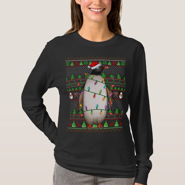 T-shirt Éclairage de style sueur moche de Noël Pingouin Bi (Devant)