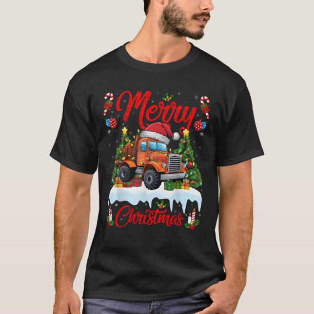 T-shirt Éclairage des arbres de Noël Chat de construction  (Devant)