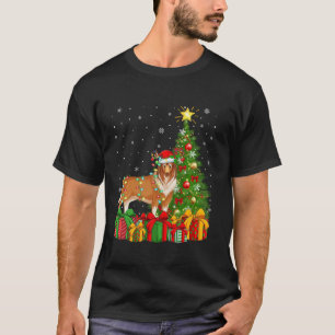 T-shirt Éclairage des arbres Noël Chapeau rugueux Collie C