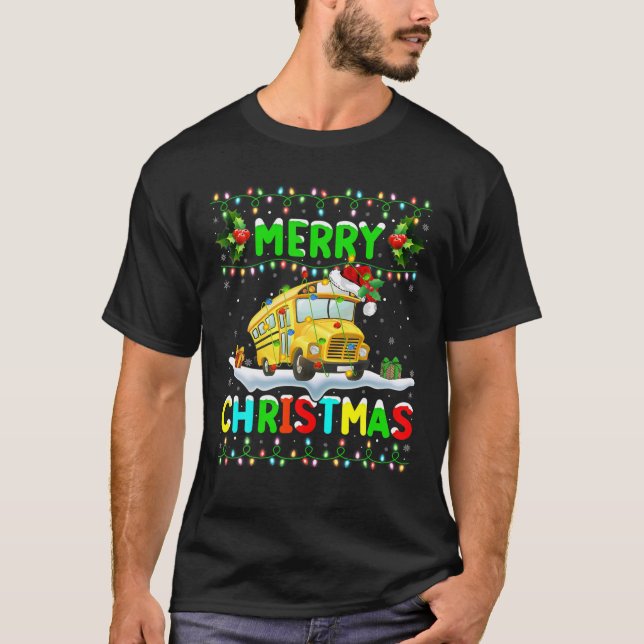 T-shirt Éclairage des autobus scolaires de Noël Père Noël  (Devant)