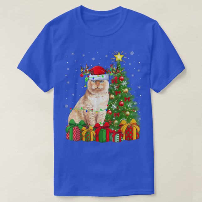 T-shirt Éclairage écossais de chats pliés Xmas Tree Scotti (Design devant)