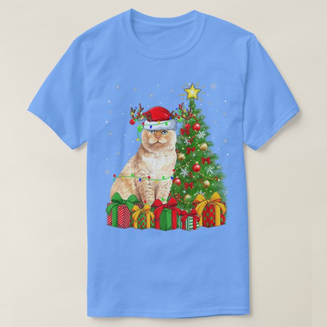 T-shirt Éclairage écossais de chats pliés Xmas Tree Scotti (Design devant)