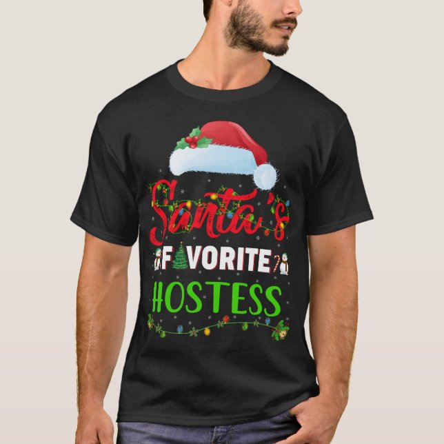 T-shirt Éclairage Noël Père Noël Favorite Hostess Noël (Devant)