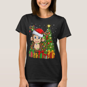 T-shirt Éclairage singe Xmas Arbre Santa Chapeau Singe Noë