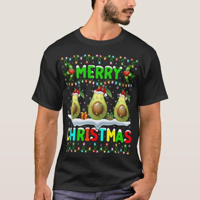T-shirt Éclairage Xmas Avocado Santa Hat Joyeux Noël Av (Devant)