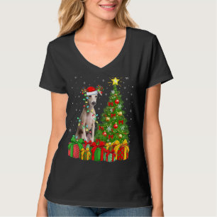 T-shirt Éclairage Xmas Tree Santa Chapeau italien Greyhoun