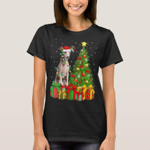T-shirt Éclairage Xmas Tree Santa Chapeau italien Greyhoun