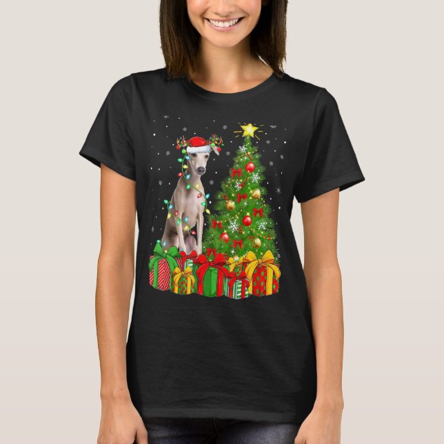 T-shirt Éclairage Xmas Tree Santa Chapeau italien Greyhoun (Devant)