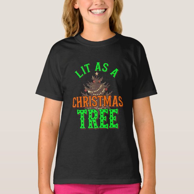 T-shirt Éclairé Comme Un Art numérique De Noël (Devant)