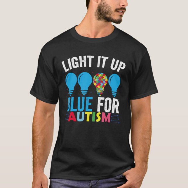 T-shirt Éclairons-le en bleu Mois de la sensibilisation à  (Devant)