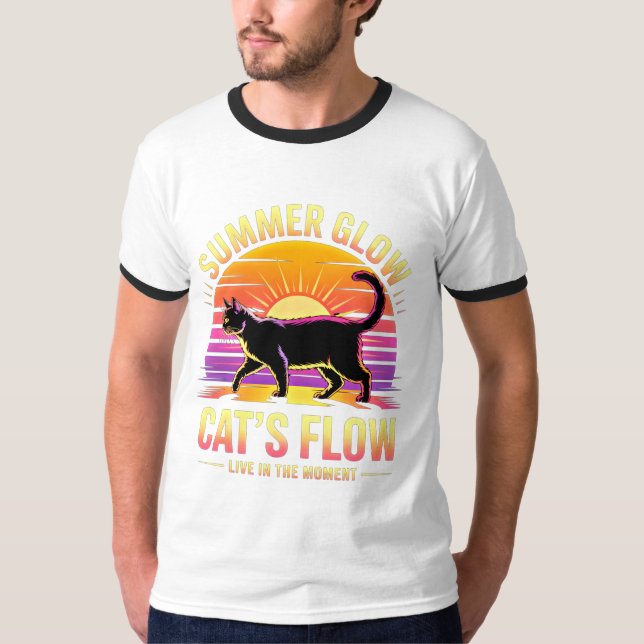 T-shirt Éclat de chat d'été - Art rétro de chat noir (Devant)