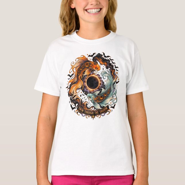 T-shirt Éclipse de carpe koï de citrouille Halloween (Devant)