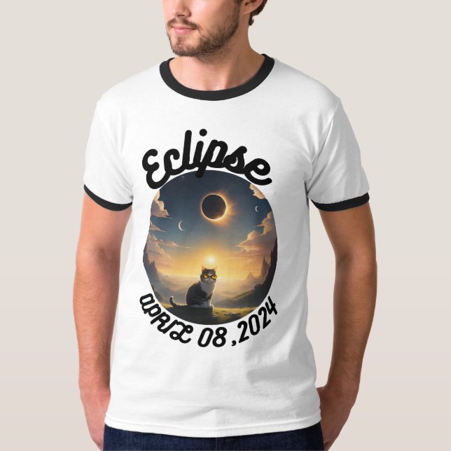 T-shirt Éclipse solaire, 2024 Chat Portant des éclips sola (Devant)