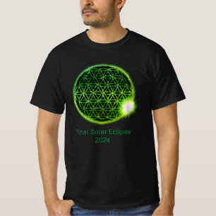 T-shirt Éclipse solaire 2024 Fleur de vie verte