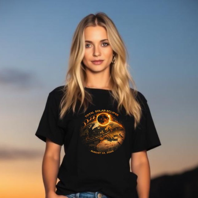 T-shirt Éclipse solaire totale 2026 (Total Solar Eclipse August 12, 2026 Path of Totality t shirt women)