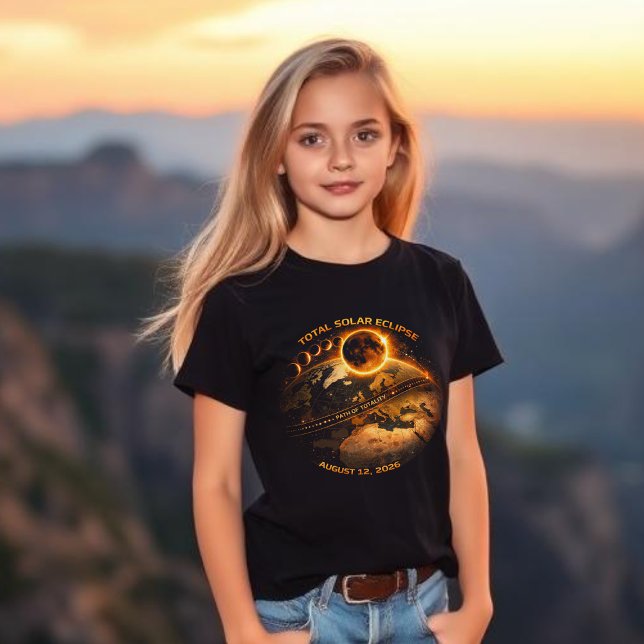 T-shirt Éclipse Solaire Totale 2026 - Chemin de la Totalit (Total Solar Eclipse August 12 2026 path of totality t shirts kids)