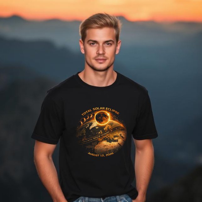 T-shirt Éclipse solaire totale 2026 - Trajectoire de total (Total Solar Eclipse August 12, 2026 Path of Totality t shirt)