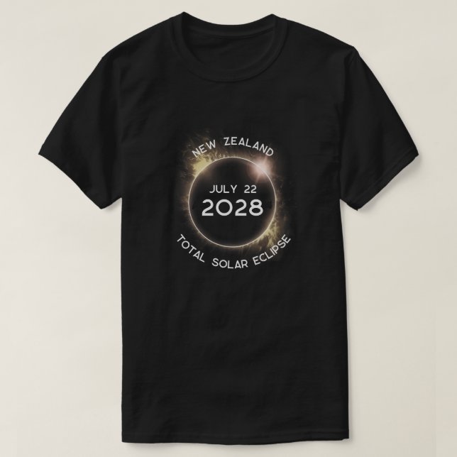T-shirt Éclipse solaire totale 2028 Nouvelle-Zélande (Design devant)
