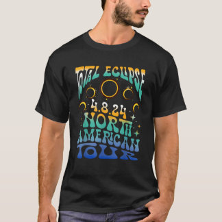 T-shirt Éclipse totale 2024 Rétro Groovy Tournée nord-amér