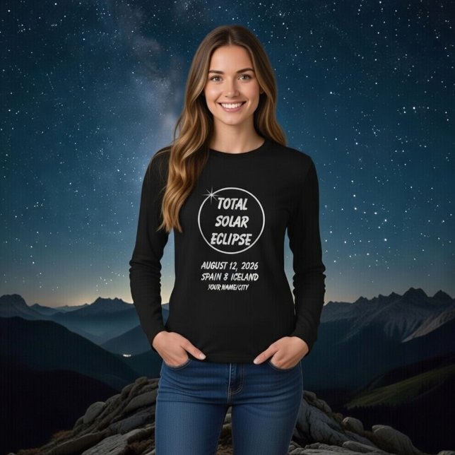 T-shirt Éclipse Totale de Soleil 2026 Espagne Islande Pers (Get ready for the cosmic event of a lifetime This stylish 2026 Total Solar Eclipse long-sleeve tee )