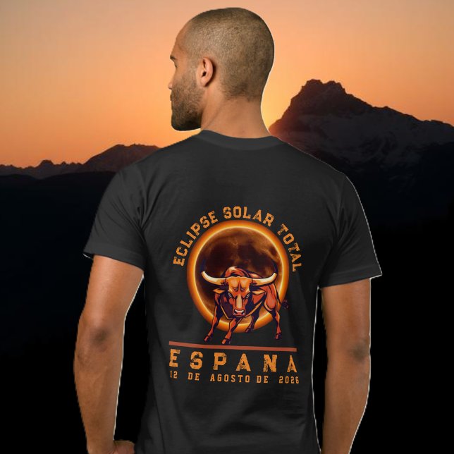 T-shirt Éclipse totale de Soleil - Espagne 2026 Taureau en (Total Solar Eclipse- Spain 2026 Bull in Spanish T-Shirt (Back Full))