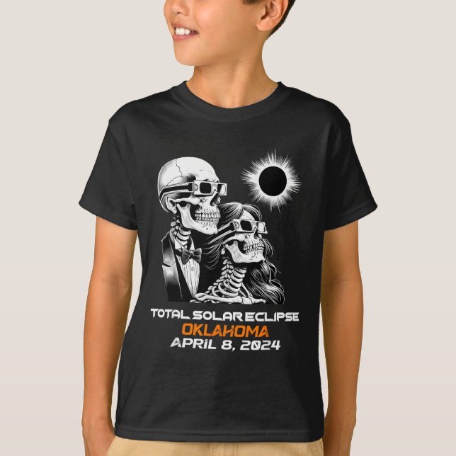 T-shirt Éclipse Totale de Soleil Squelette Oklahoma Ok (Devant)
