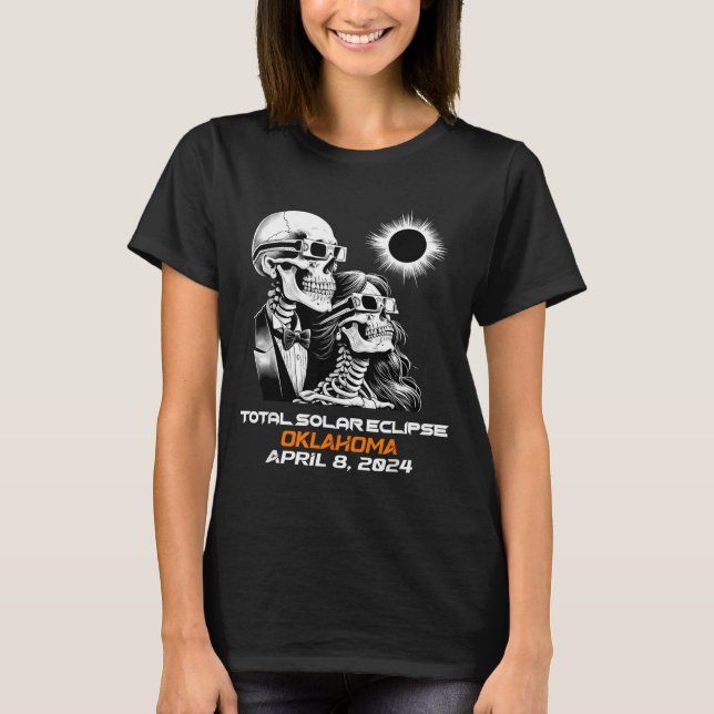 T-shirt Éclipse Totale de Soleil Squelette Oklahoma Ok (Devant)