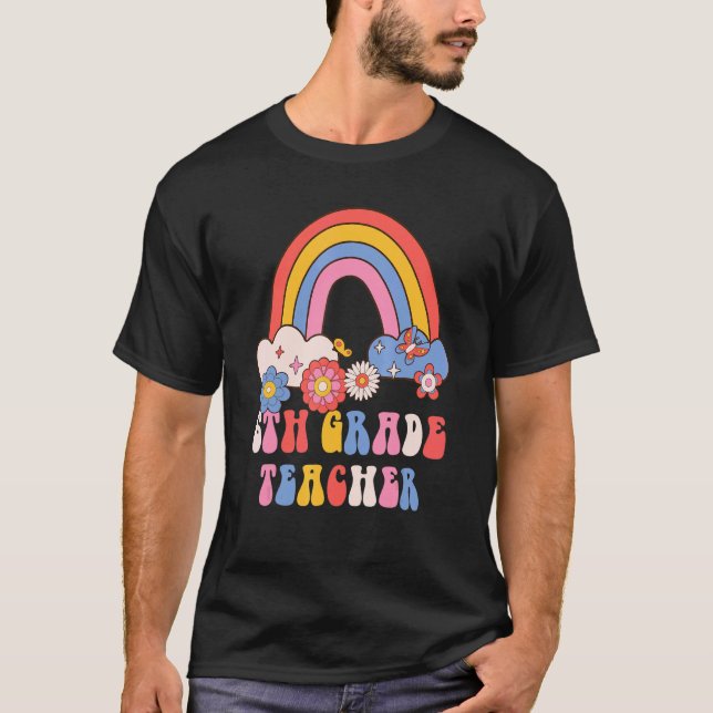 T-shirt École de 6e année Retro Super Floral Rainb (Devant)