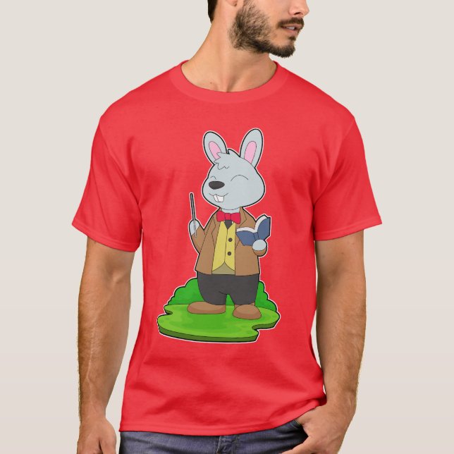 T-shirt École de livre d'enseignant de lapin (Devant)