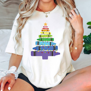 T-shirt École de Noël Crayons Arbre avec lumière