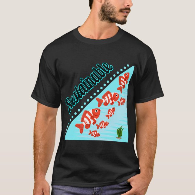 T-shirt École de poissons rayés rouges durables (Devant)