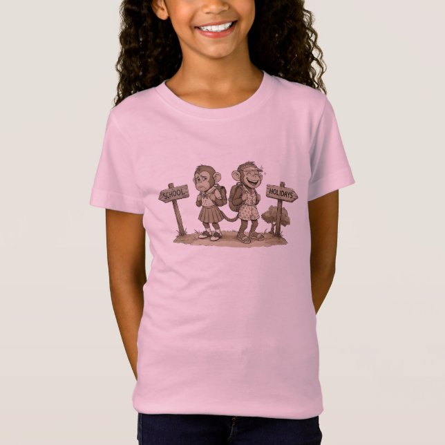 T-Shirt École Vs Filles de vacances Singe Retour à l'école (Devant)