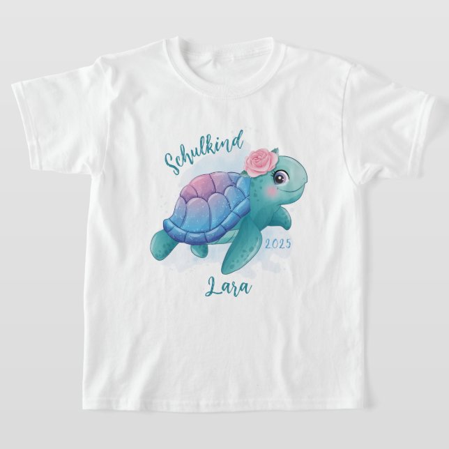 T-shirt Écolier - tortue - Conception aquarelle | (Poser)