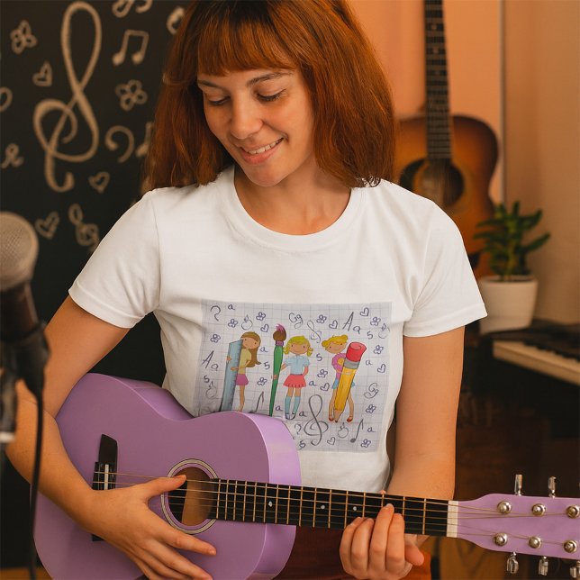 T-shirt Écolières avec papeterie scolaire surdimensionnée (Créateur téléchargé)