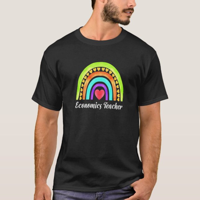 T-shirt Economics Teacher Hearts & Rainbows (Devant)