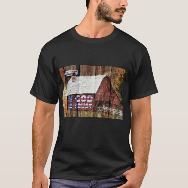 T-shirt Écorce rouge rustique avec verrou En Dieu nous fai (Devant)