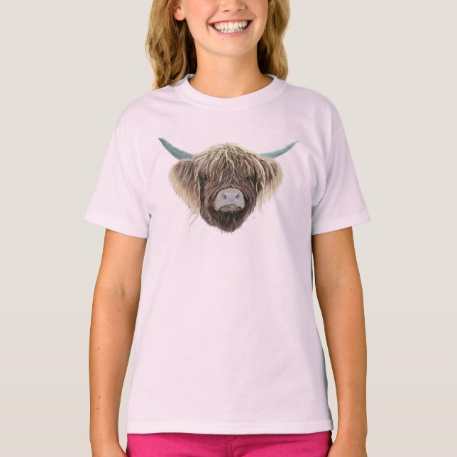 T-shirt Écossais Highland Cow Wee Charlie Fluffy Ears (Devant)